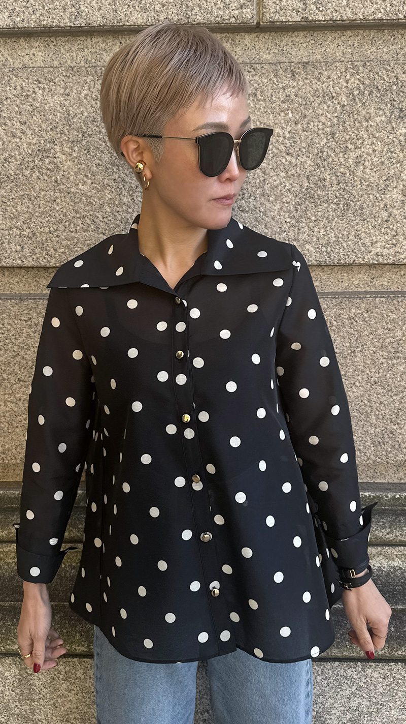 日本製ラグジュアリードットブラウス（北陸生産生地）・ブラック