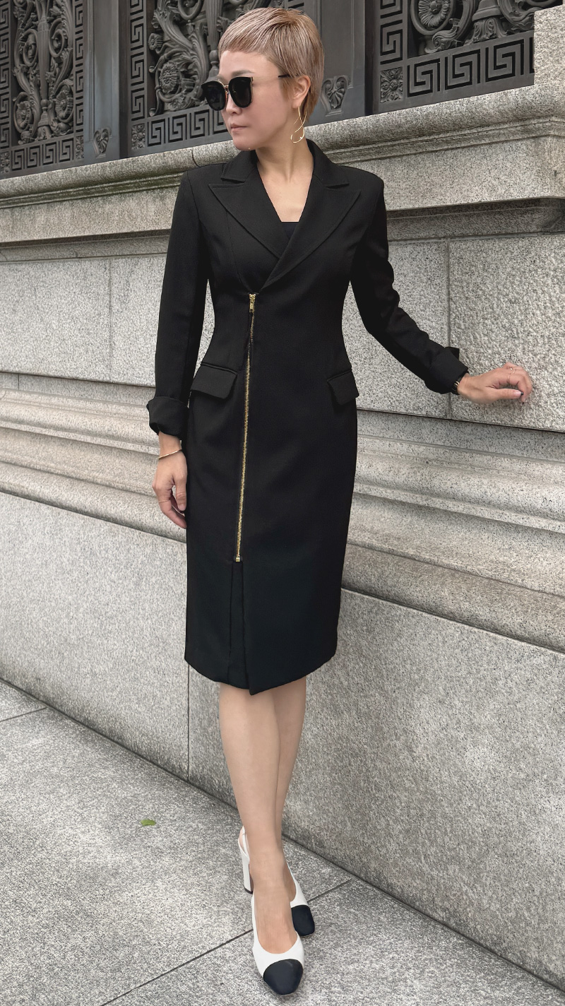 ZIPジャケット風ワンピース（防シワ生地）