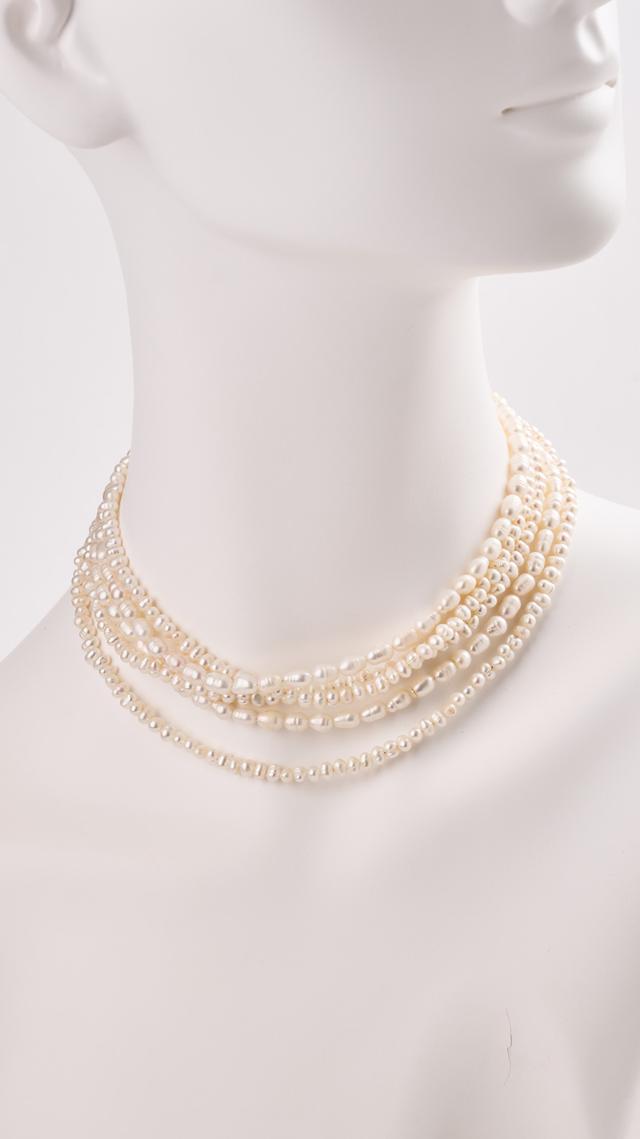 日本製大小淡水パール多連ネックレス