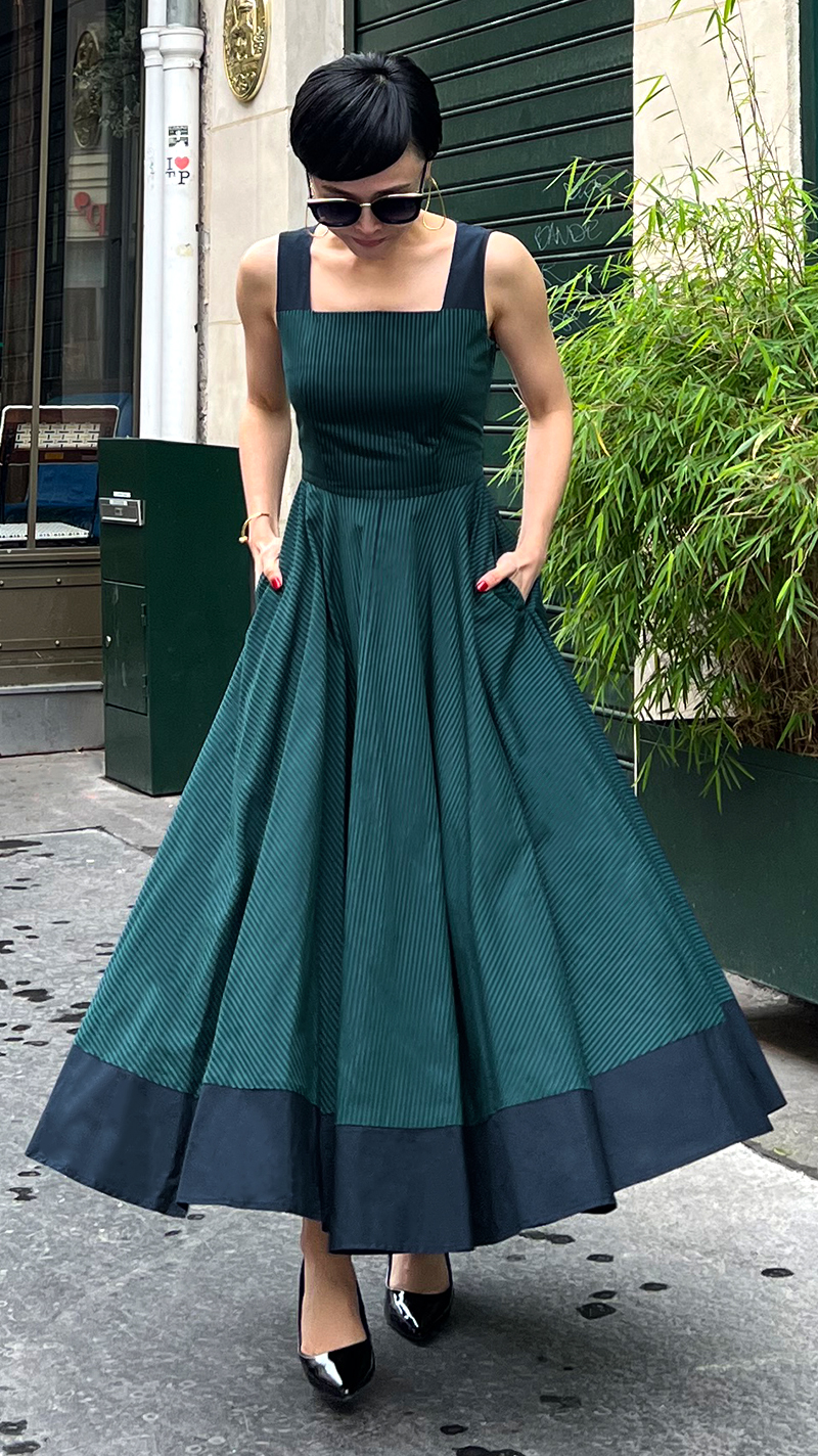 配色ストライプフレアワンピース