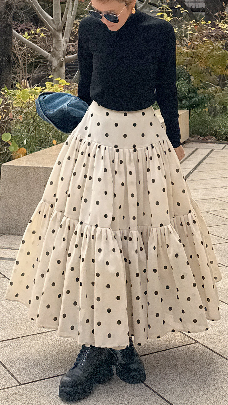 【再予約】ラグジュアリードットタックスカート（北陸生産生地）【発送予定：5月下旬】