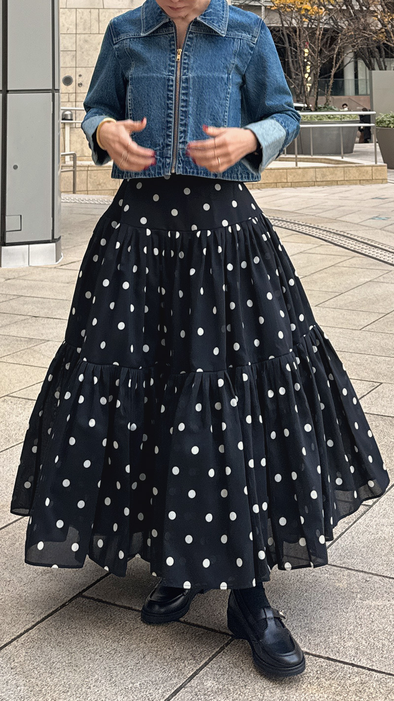 【再予約】ラグジュアリードットタックスカート・ネイビー（北陸生産生地）【発送予定：5月下旬】