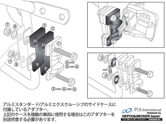 ヘプコ＆ベッカー サイドケース取付アダプター アルミスタンダード