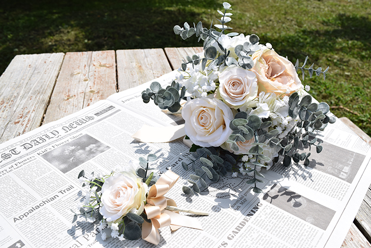 MB001R　ローズ ラウンドブーケ　ブートニア付き　受注生産品