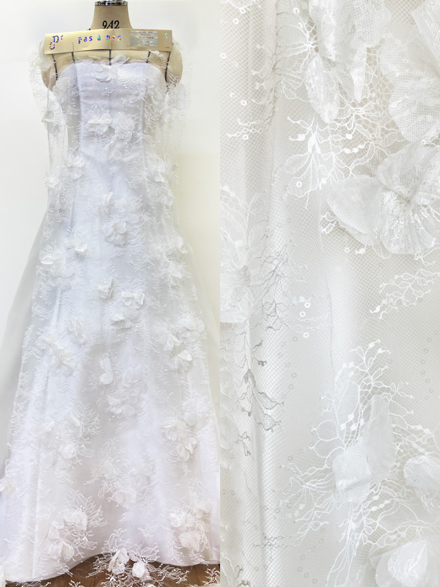 KOP014【ブライダルレース】 ナイロン100%　約140cm(レース加工部分140cm)×15yd乱