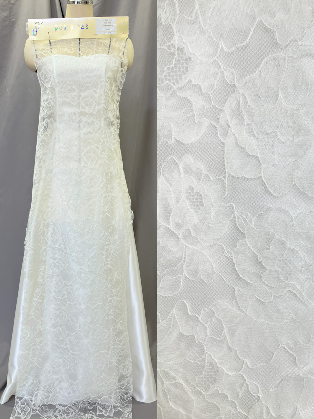 KOP036【ブライダル レース】花柄  刺繍 シンプル ウエディング ドレス  ベール ナイロン100%  約148cm(レース加工部分146cm)×15yd乱