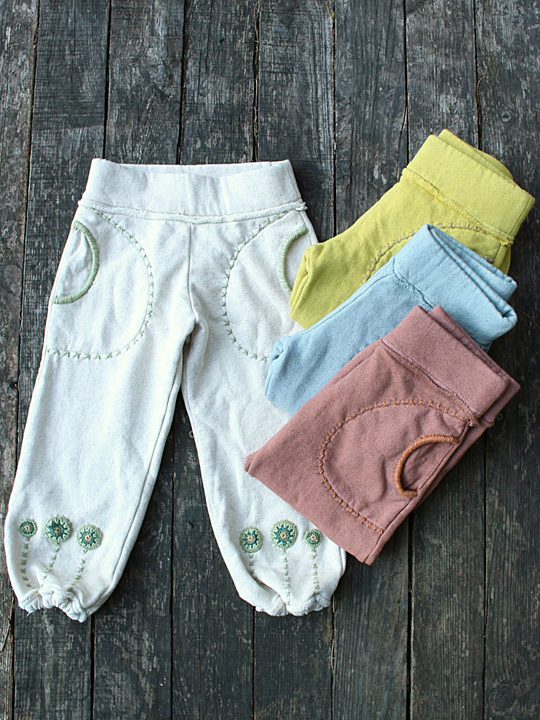 asana KIDS ヘンプコットン 手刺繍入りふかふかパンツ・裾絞り (5色)
