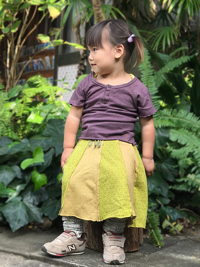 asana KIDS 麻柄プリント パッチワーク スカート