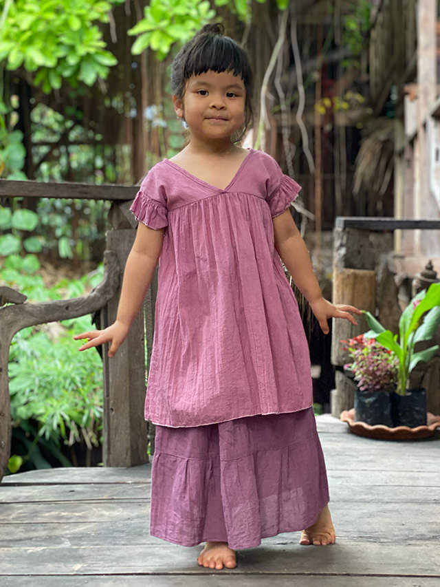 asana KIDS HEMP100% ガーゼ フリフリ チュニック・草木染め