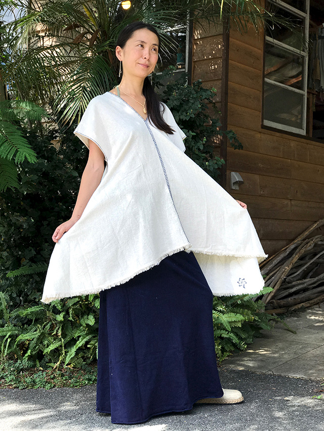 asana HEMP100% トライバル柄 刺し子 チュニック・きなり