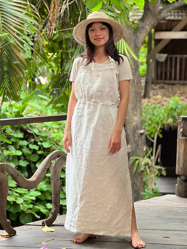 asana HEMP100% 厚手 エプロン ワンピース・きなり