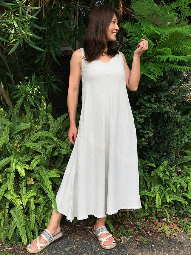asana HEMP100% バイアス ワンピース・きなり