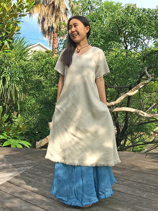 asana ヘンプ シルク バイアス ワンピース・きなり