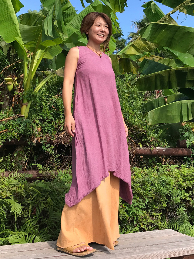 asana ヘンプ シルク ノースリーブ ワンピース・草木染め