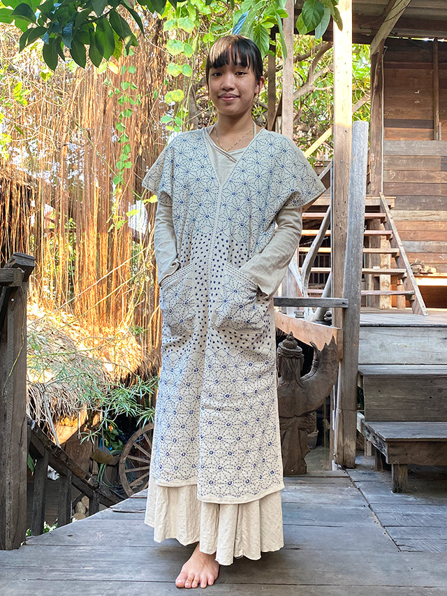 asana HEMP100% 麻柄刺し子刺繍 貫頭衣