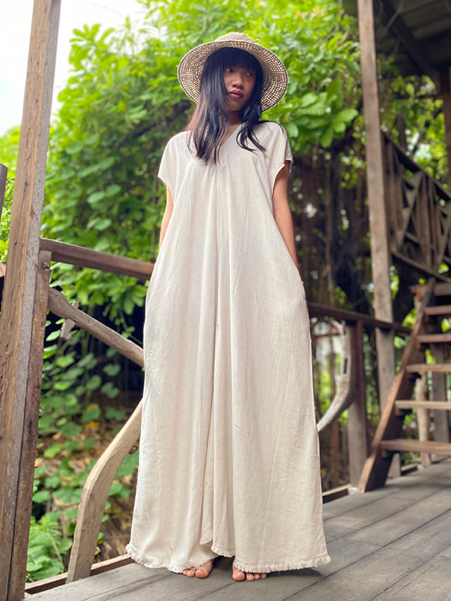 asana HEMP100% テロテロ 貫頭衣 ロング ワンピース・きなり