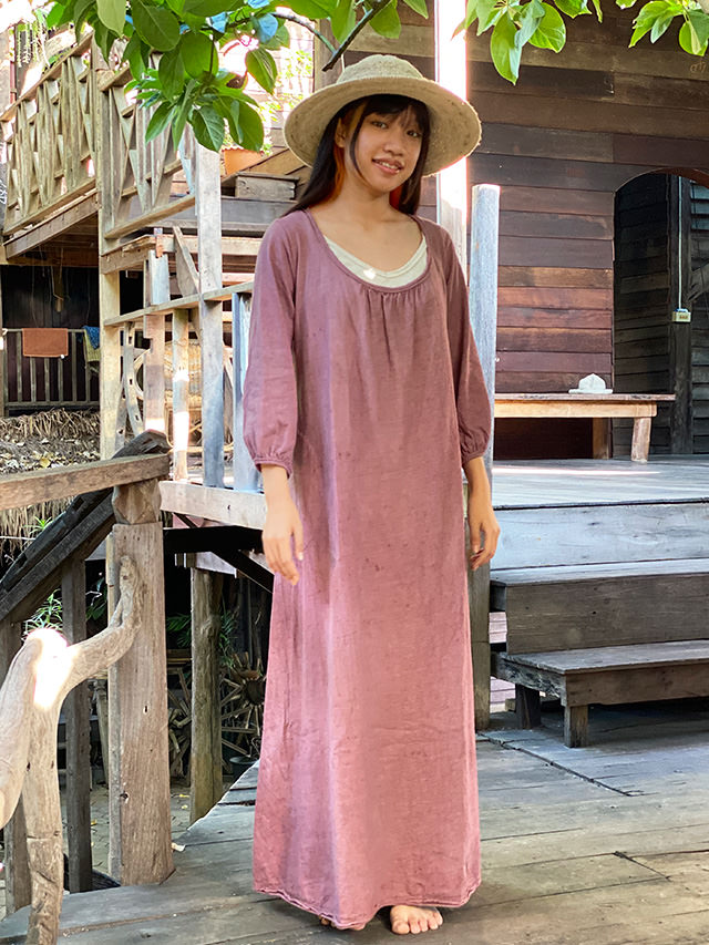 パヤカ asana ヘンプコットン 厚手 七分袖ワンピース・草木染めインディゴ asana ヘンプコットン 薄手 ゆったり 7分袖 チュニック・草木染