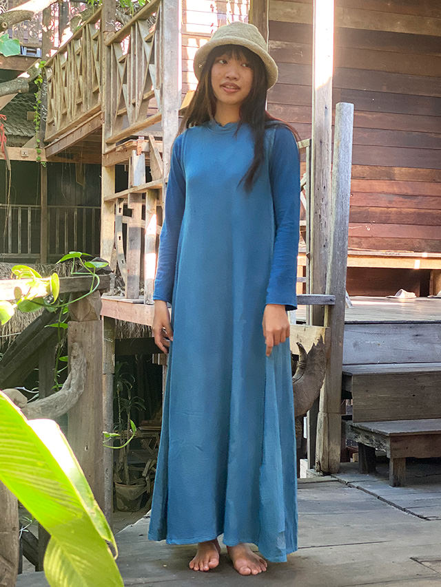asana ヘンプコットン スウェット あったか ノースリーブ ワンピース・草木染め