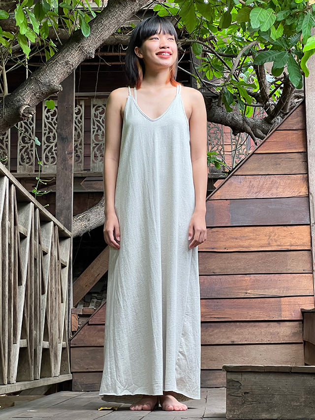asana ヘンプコットン 厚手 三つ編み キャミ ワンピース・きなり