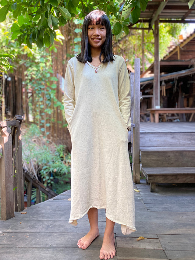 asana ヘンプコットン 厚手 カシュクール ロング カーディガン・きなり