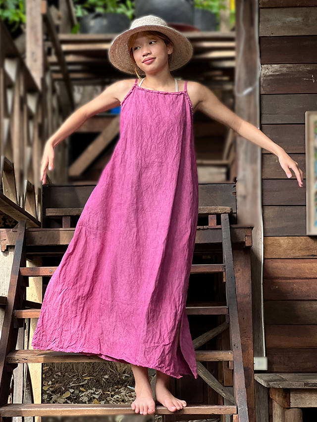 asana HEMP100% 厚手 ロング キャミ ワンピース・草木染め