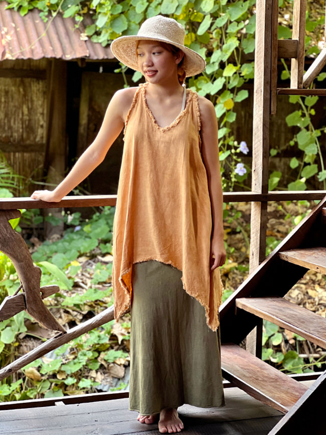 asana HEMP100% テロテロ ノースリーブ チュニック・草木染め