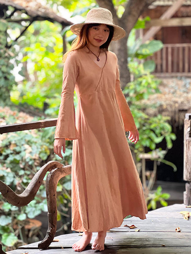 asana ヘンプコットン 薄手 ナウシカ ロング ワンピース・草木染め
