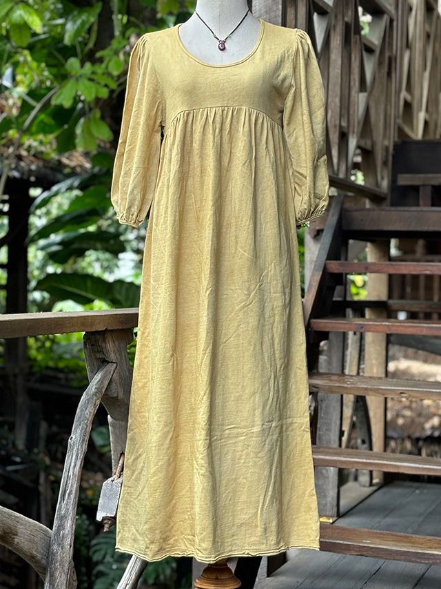 asana ヘンプコットン 厚手 七分袖 ワンピース・きなり【パヤカ