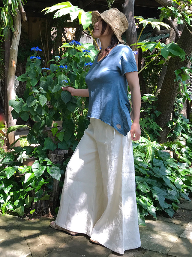 asana HEMP100% ワイドフレアー パンツ・きなり