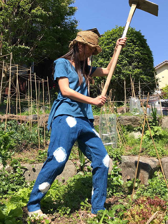 asana HEMP100% もんぺ パンツ・草木絞り染め