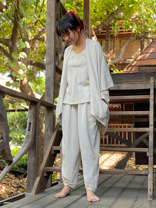 asana HEMP100% 厚手 ロングスリーブ シャツ・きなり【パヤカ