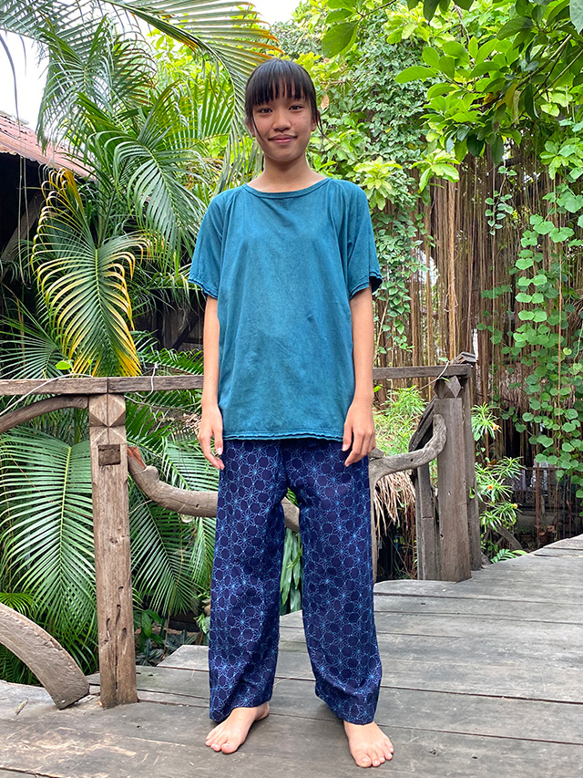 asana HEMP100% & コットン 麻柄プリント タイパンツ