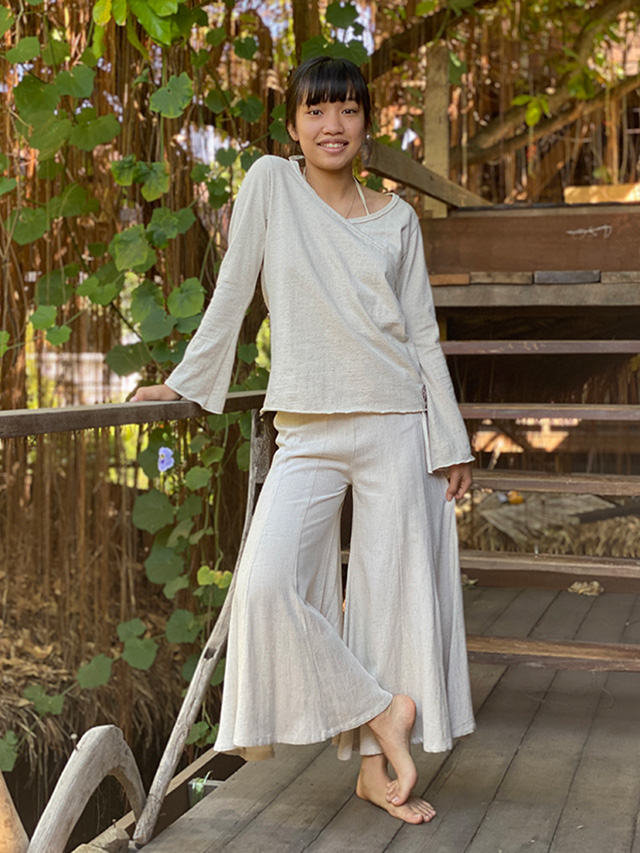 asana HEMP100% テロテロ 切り替え パンツ・きなり