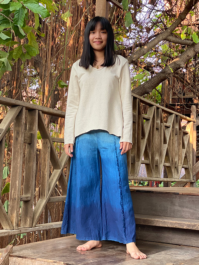 asana HEMP100% NEW フリンジ フレアーパンツ・草木染めグラデーション