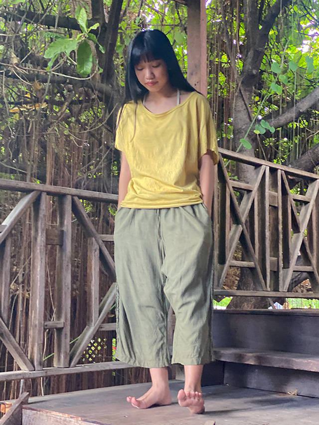 asana HEMP100% テロテロ フリンジ パンツ・草木染め