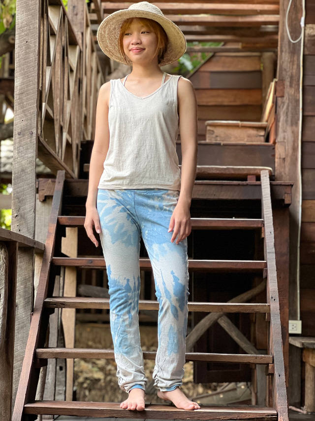 asana ヘンプコットン 厚手 ヨガパンツ・インディゴ絞り染め