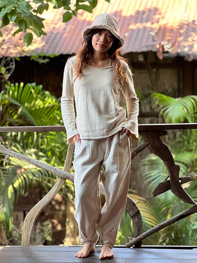 asana HEMP100% 厚手 ゆったり パンツ・きなり