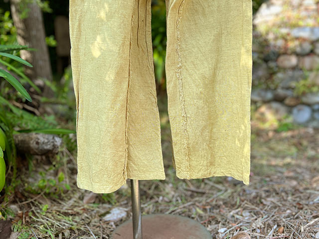 asana HEMP100% フリンジ タイパンツ・草木染め