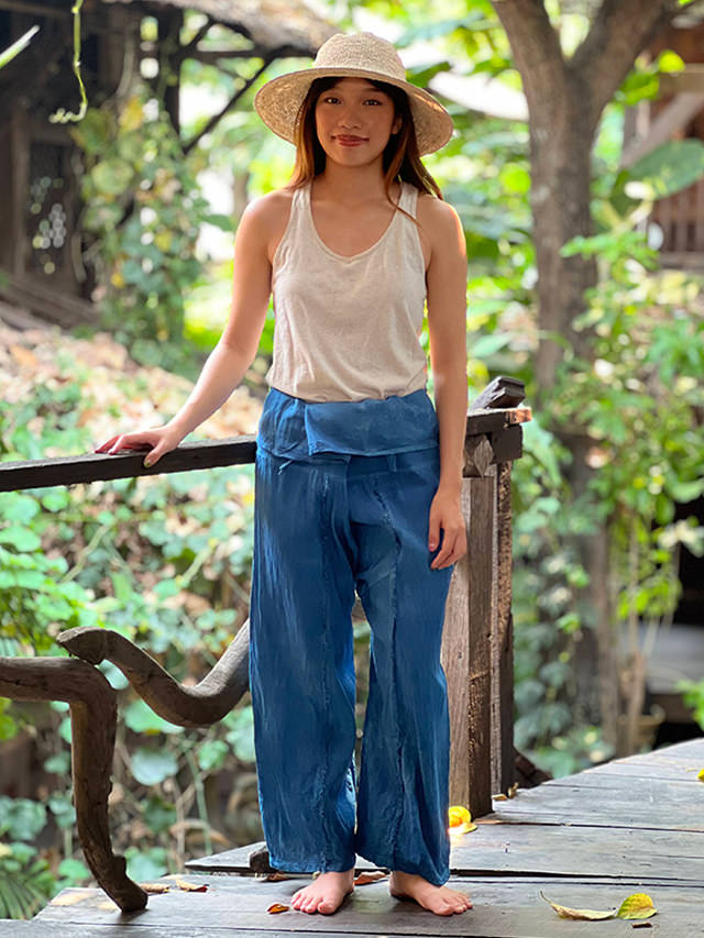 asana HEMP100% フリンジ タイパンツ・草木染め