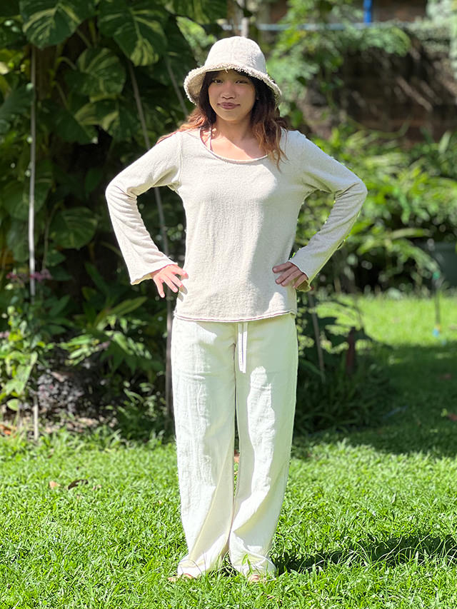 asana HEMP100% デニム風 イージー パンツ・きなり