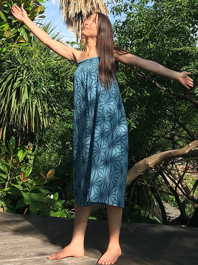 asana 麻柄プリント 2WAY スカート・草木染め