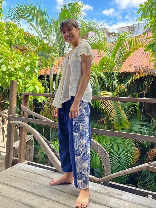 麻柄プリント民族パンツ