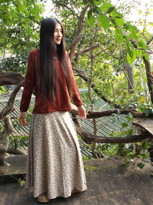 asana ロングフレアースカート・プリント