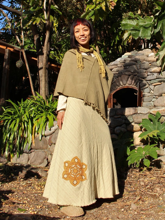 asana 手織りHEMPバイアススカート・手刺繍