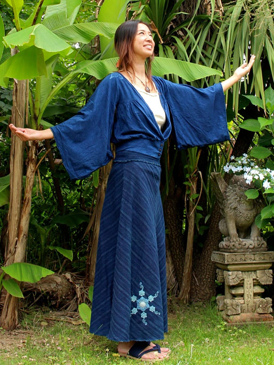 asana 手織りHEMPバイアススカート・草木染め手刺繍