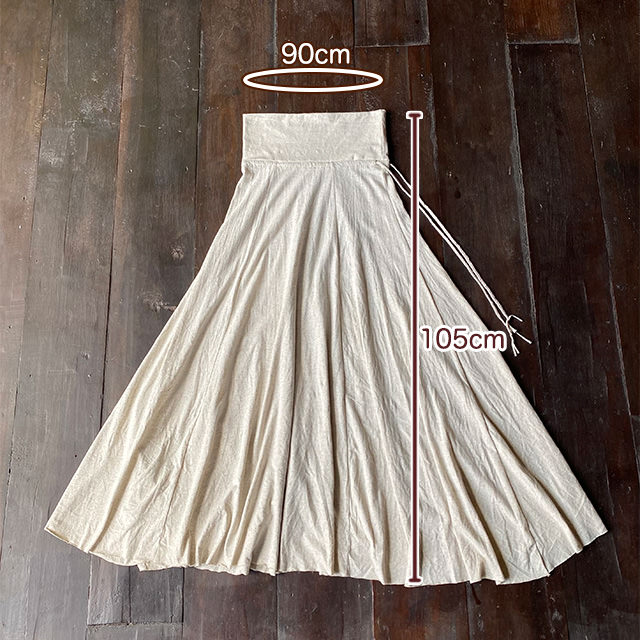 asana ヘンプコットン 薄手 ロング フレアー スカート・きなり