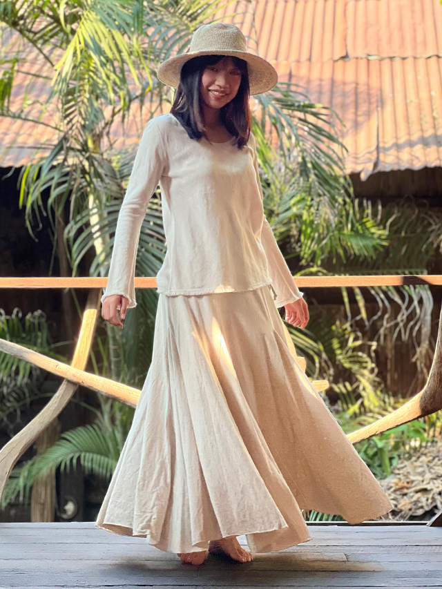 asana ヘンプコットン 薄手 超フレアー ロングスカート・きなり