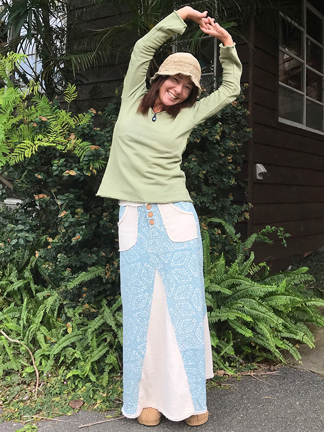 asana ふかふか プリント 切り替えスカート