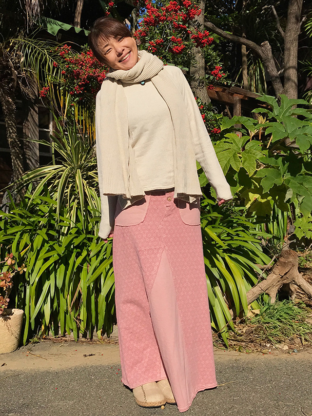 asana ふかふか 麻柄プリント 切り替え スカート