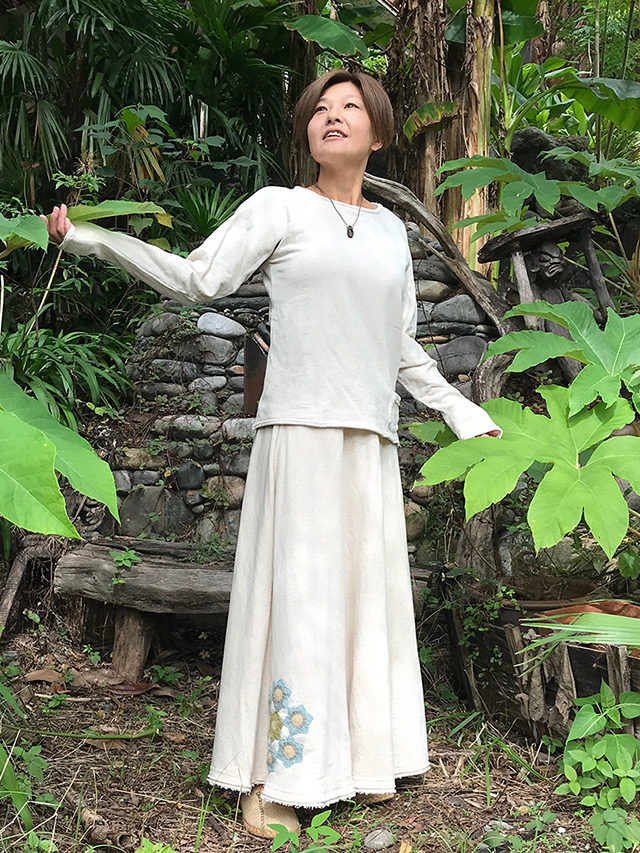 asana ヘンプコットン ふかふか フレアー スカート・HEMP糸 かぎ編み 曼荼羅付き・きなり